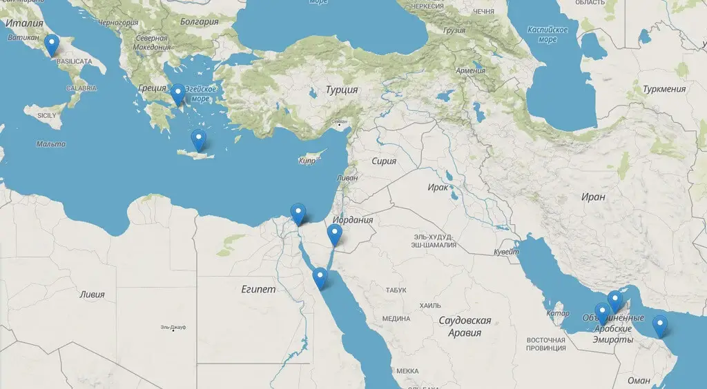 Карта маршрута гранд вояж из европы в ОАЭ